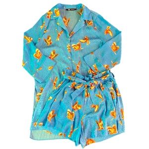 Zara bird print summer shorts set
